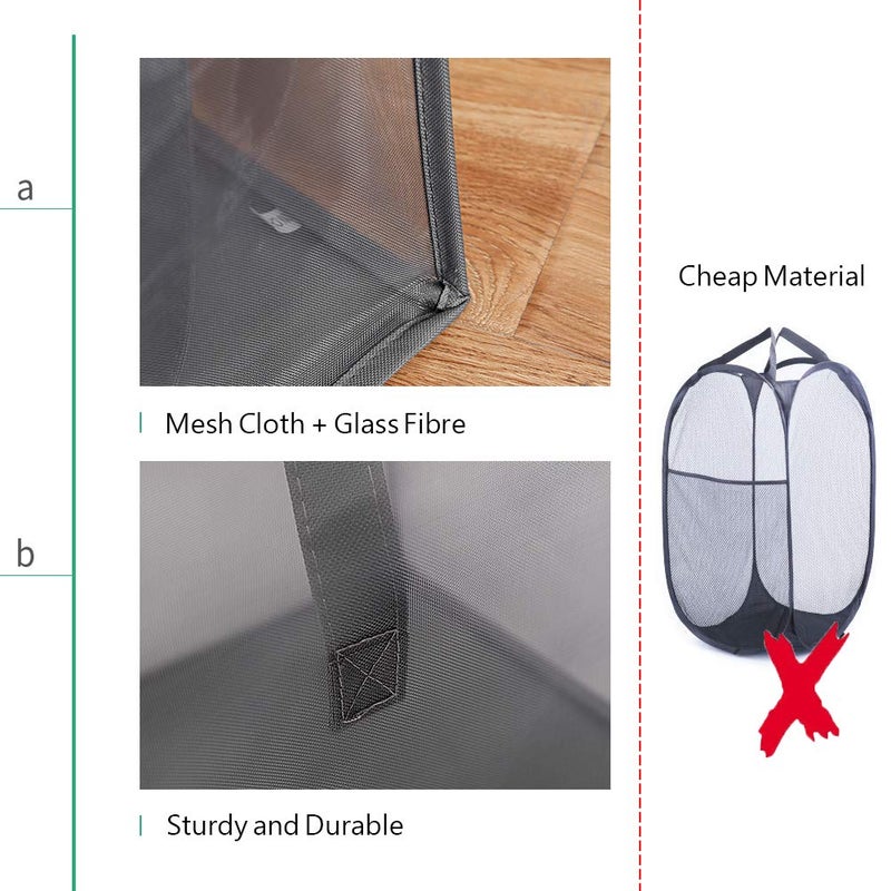 HONOMA Mesh Popup Laundry bags Hamper with Handles,Portable Durable Collapsible Storage Easy Folding Pop-Up Clothes Hampers Basket Foldable for Kids Room College Dorm or Travel (Grey,Single-Layer) - Image 4